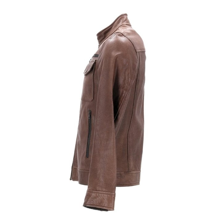 Men’s Brown Leather Zip-Up Jacket