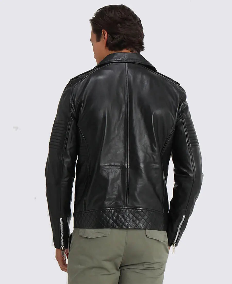 Bryon Black Asymmetrical Belted Biker Leather Jacket