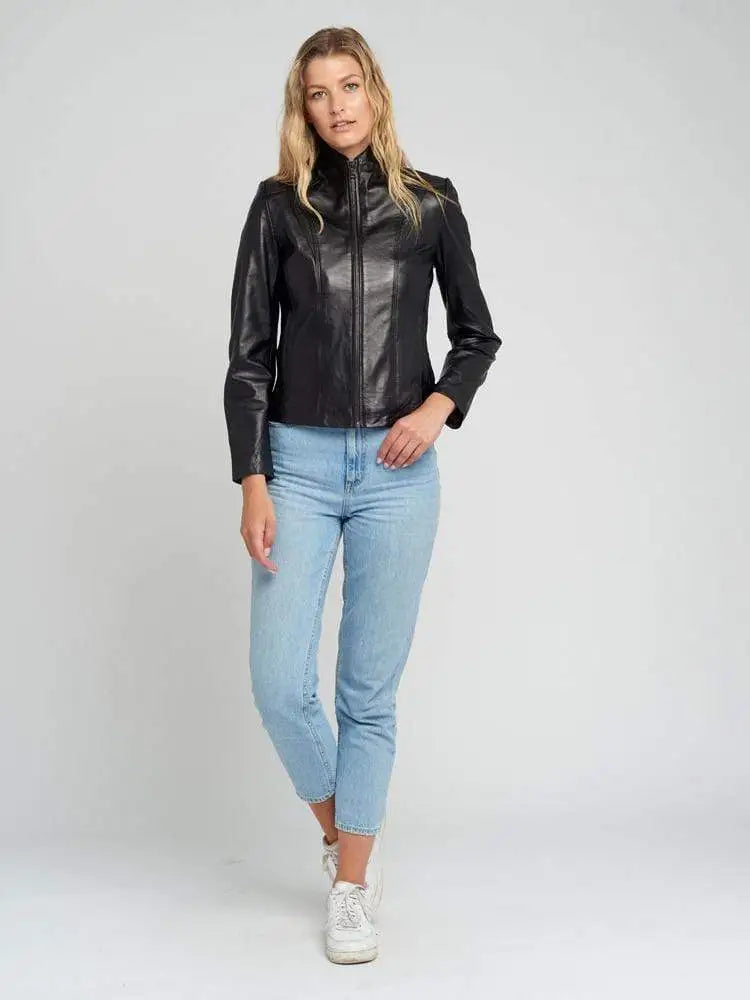 Scube Collar Black Lambskin Leather Jacket