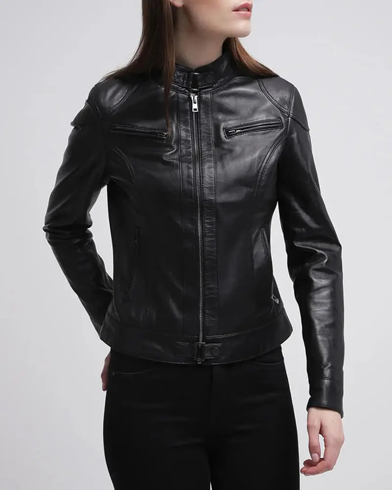 Womens Callie Black Hooded Leather Jacket