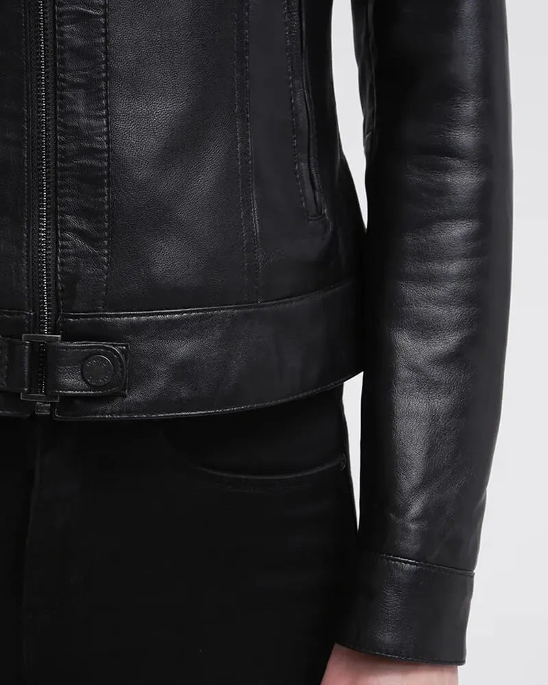 Womens Callie Black Hooded Leather Jacket