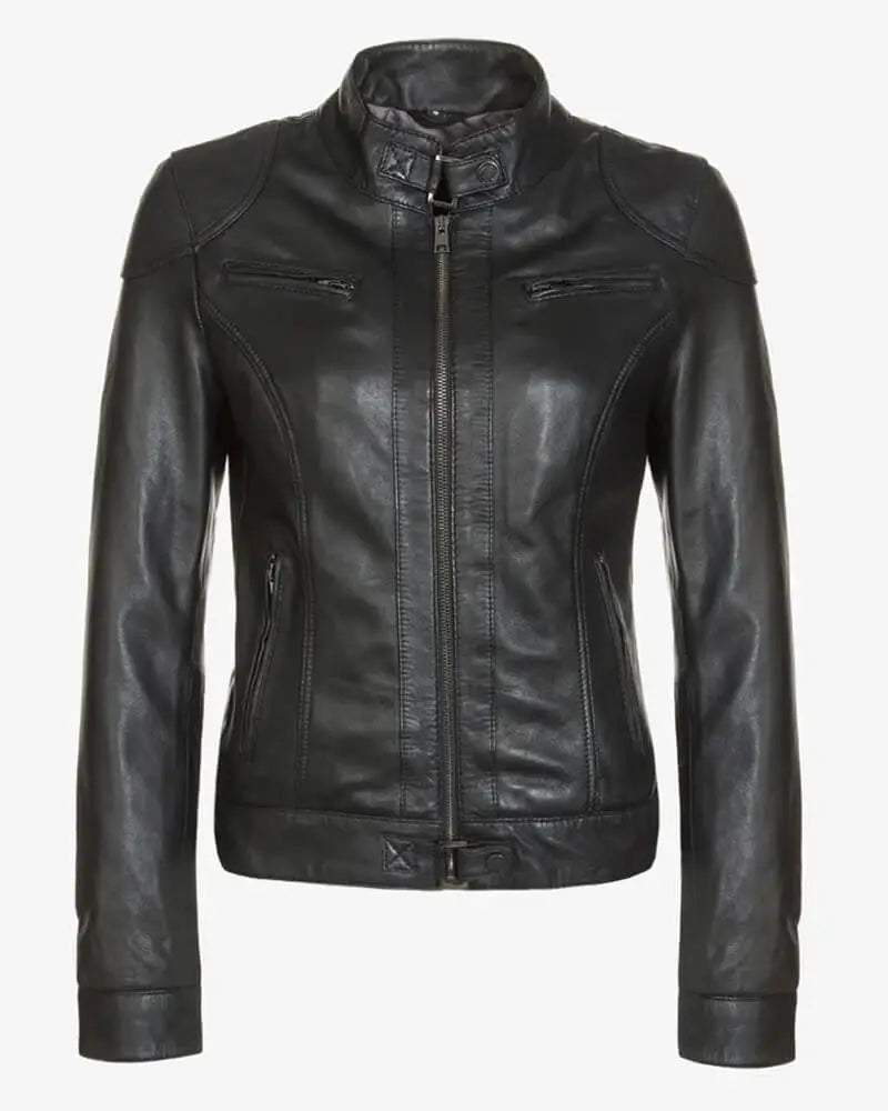 Womens Callie Black Hooded Leather Jacket