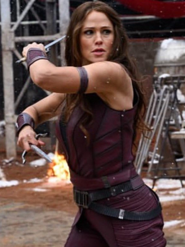 Jennifer Garner Deadpool & Wolverine Maroon Leather Vest