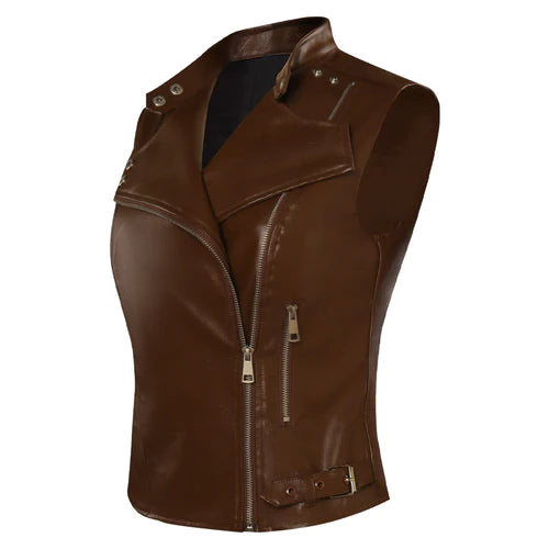 Maggie Rhee The Walking Dead Dead City Brown Leather Vest
