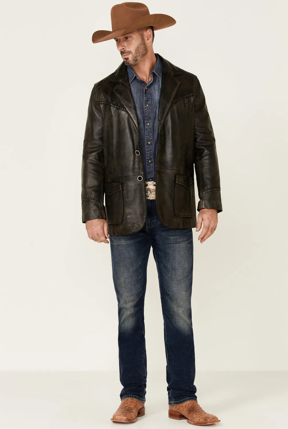 Yellowstone Men’s Black Genuine Leather Western Blazer