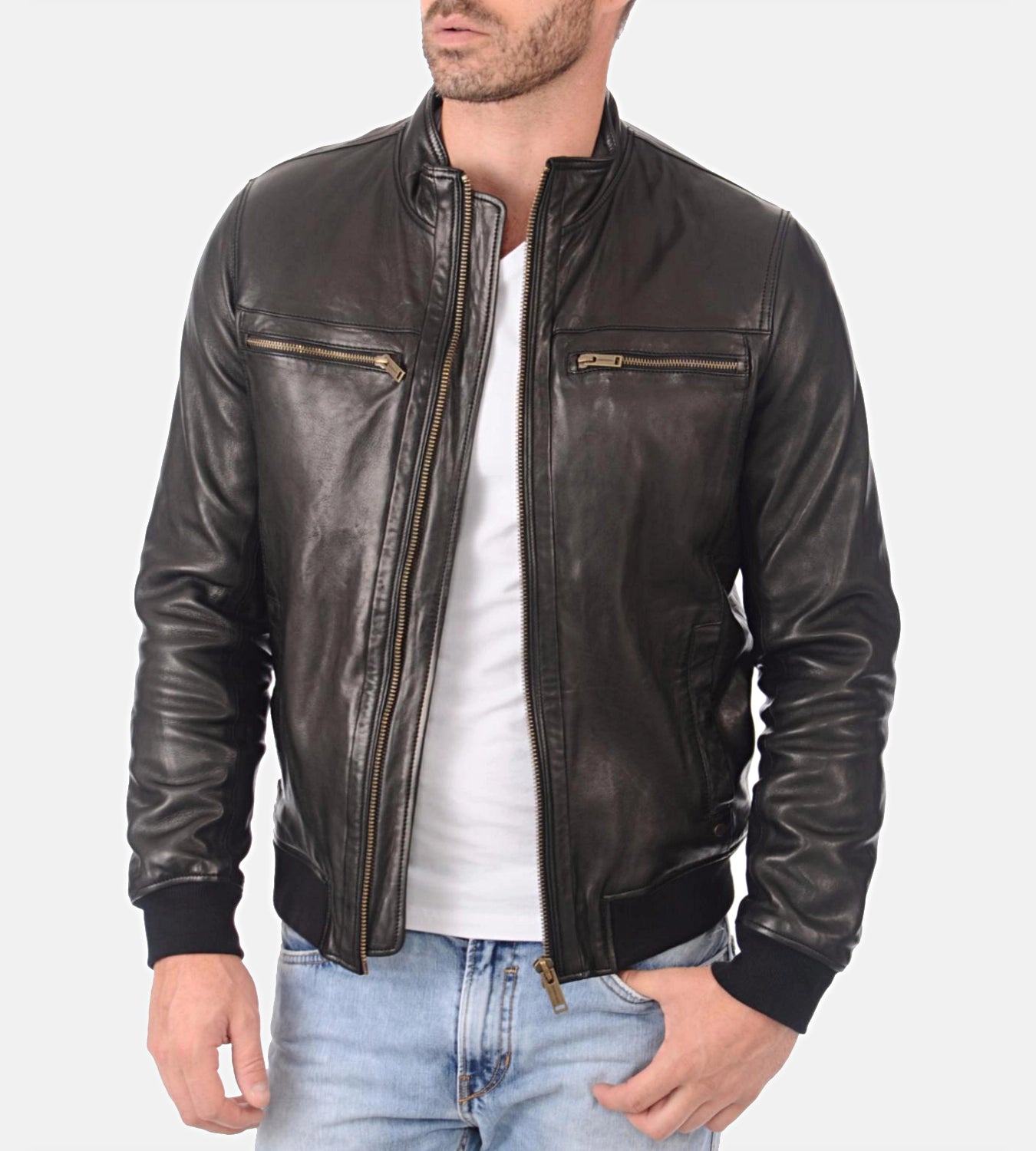 Men’s B-One Black Removable Hooded Leather Jacket