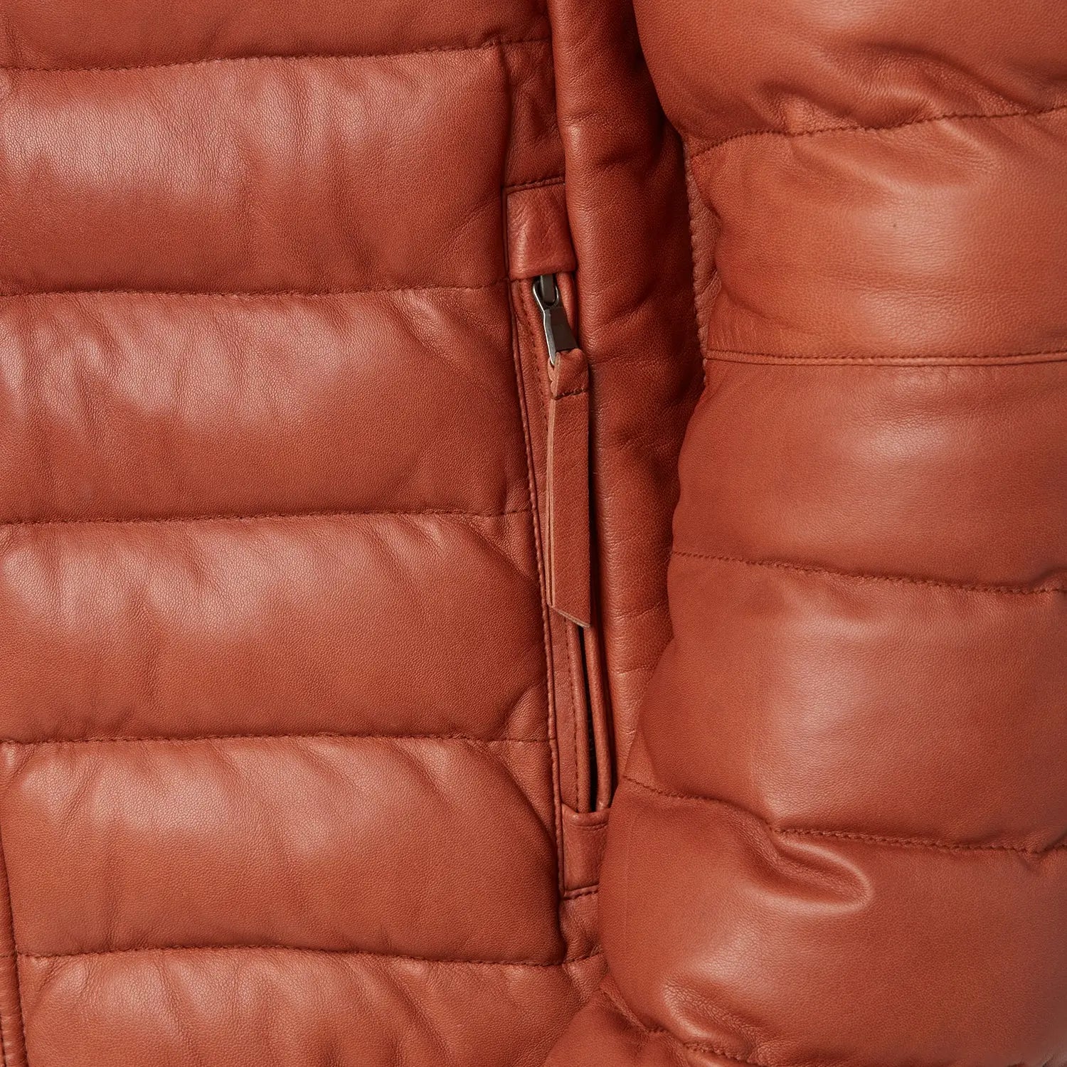 Men’s Cognac Leather Puffer Jacket