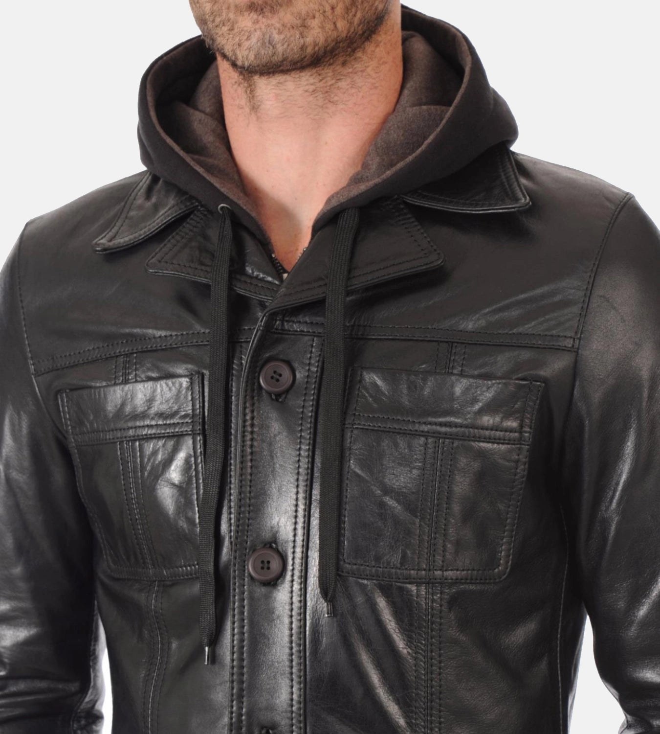 Men’s Kansas Black Genuine Buffalo Leather Jacket