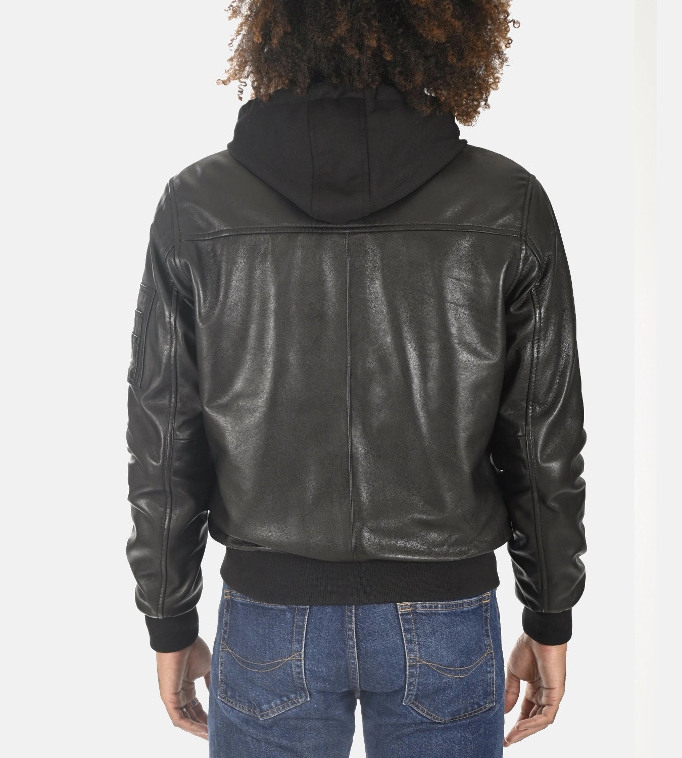 Men’s Teddy Ball Black Genuine Leather Removable Hooded Jacket