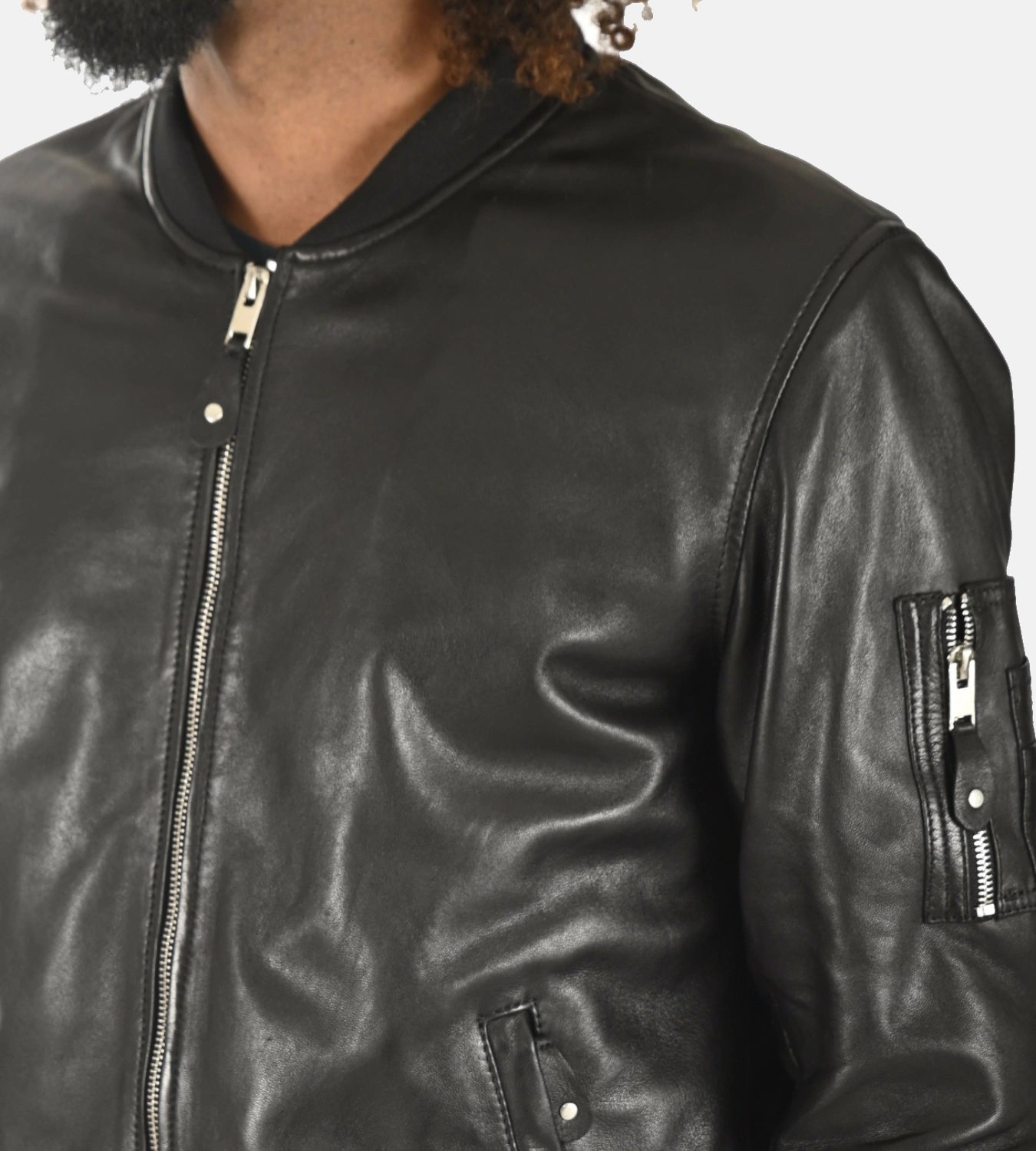 Men’s Teddy Ball Black Genuine Leather Removable Hooded Jacket