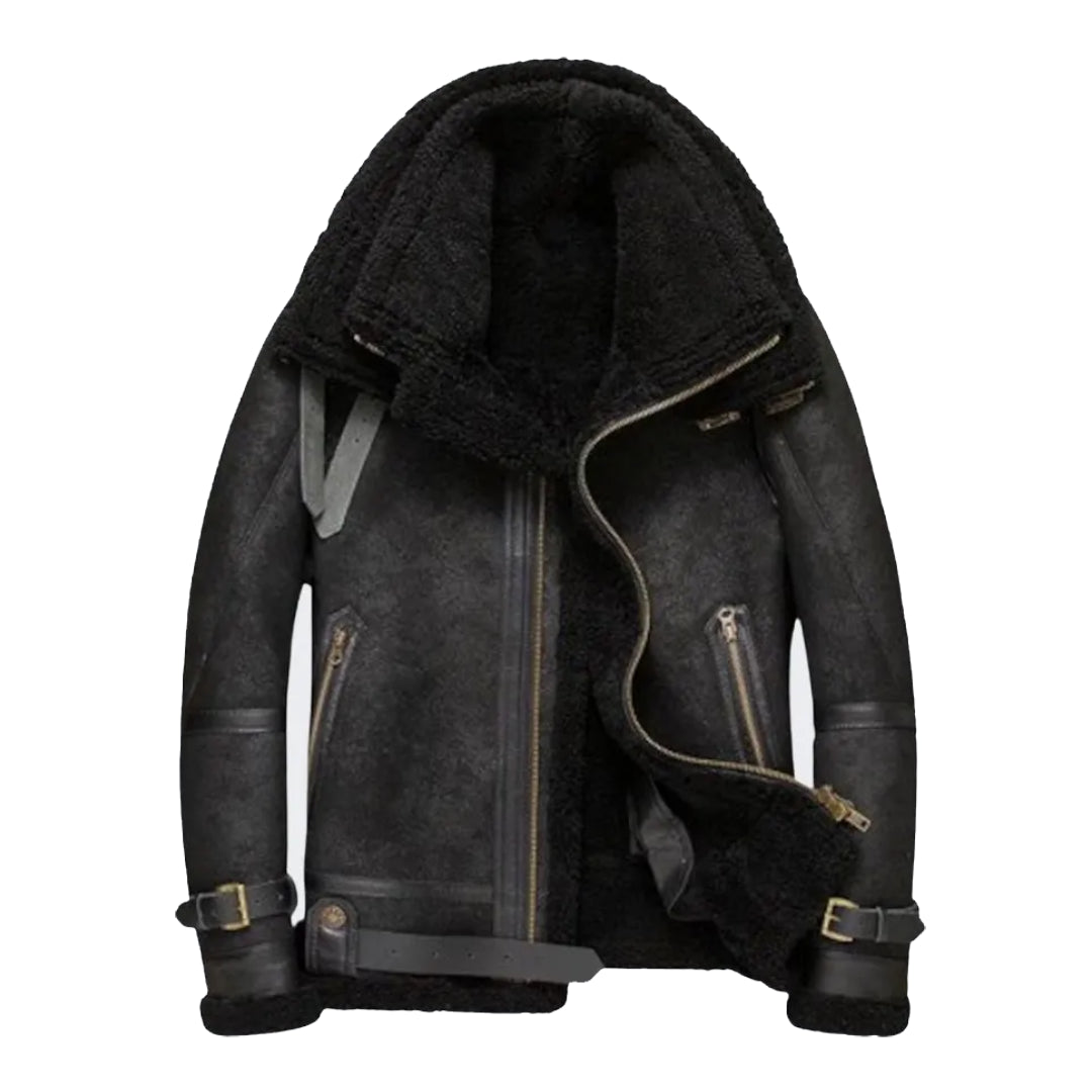 Hooded Black B3 Suede Faux Shearling Leather Jacket