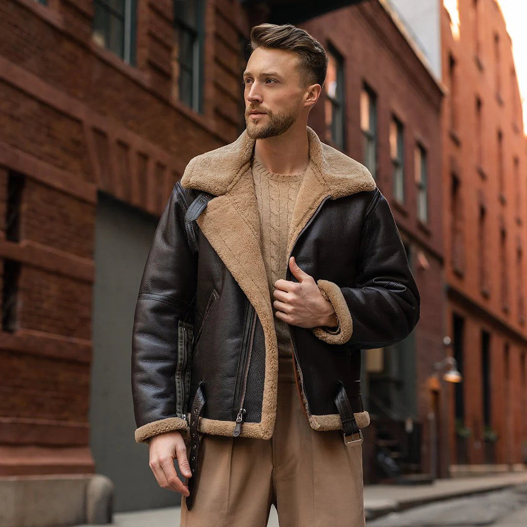 RAF Fighter Sheepskin Faux Fur Bomber Jacket