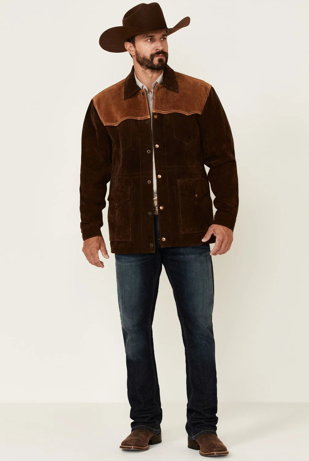 Chocolate Two-Tone Suede Rancher Car Jacket