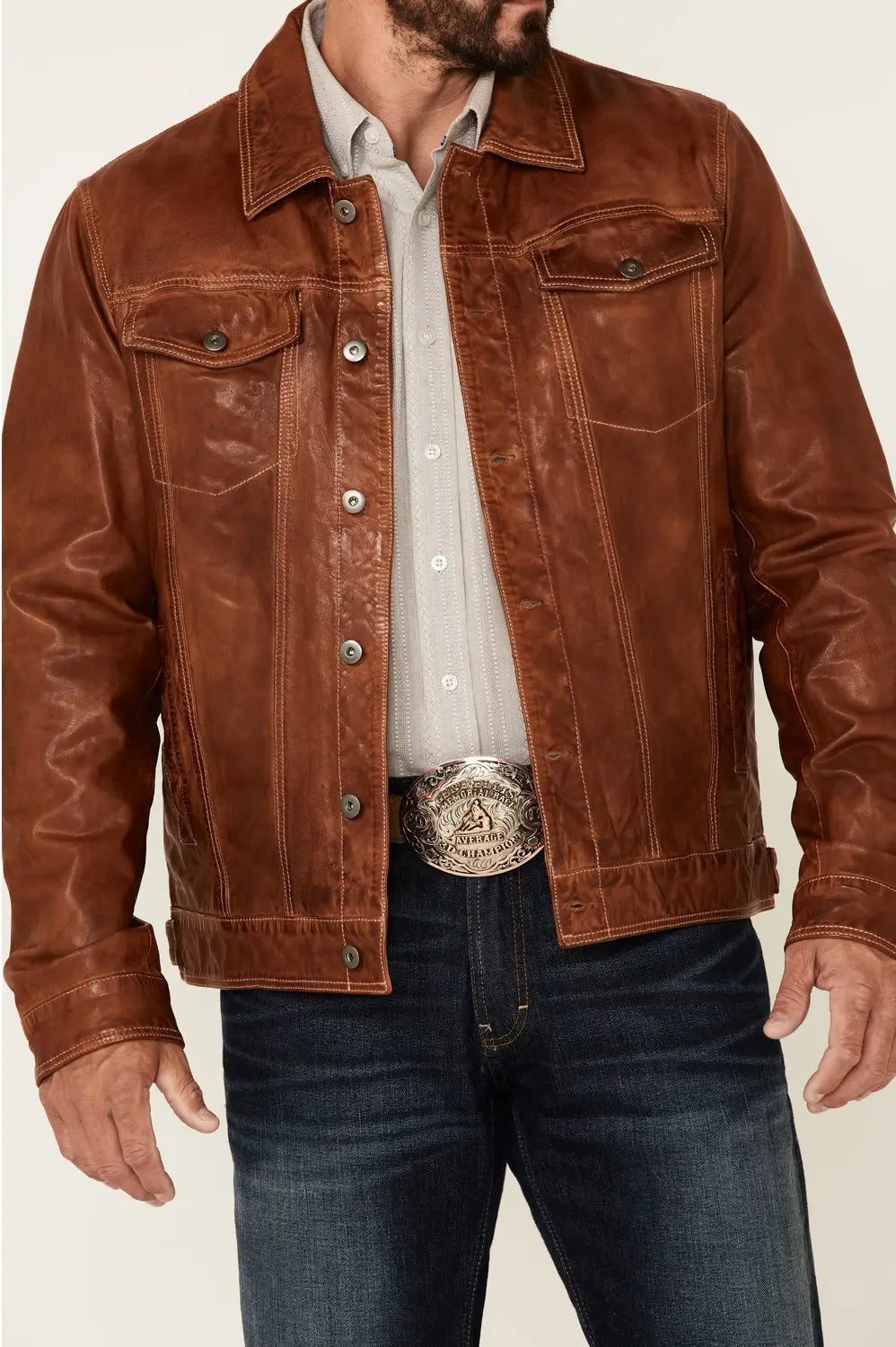 Recon Tan Leather Trucker Jacket