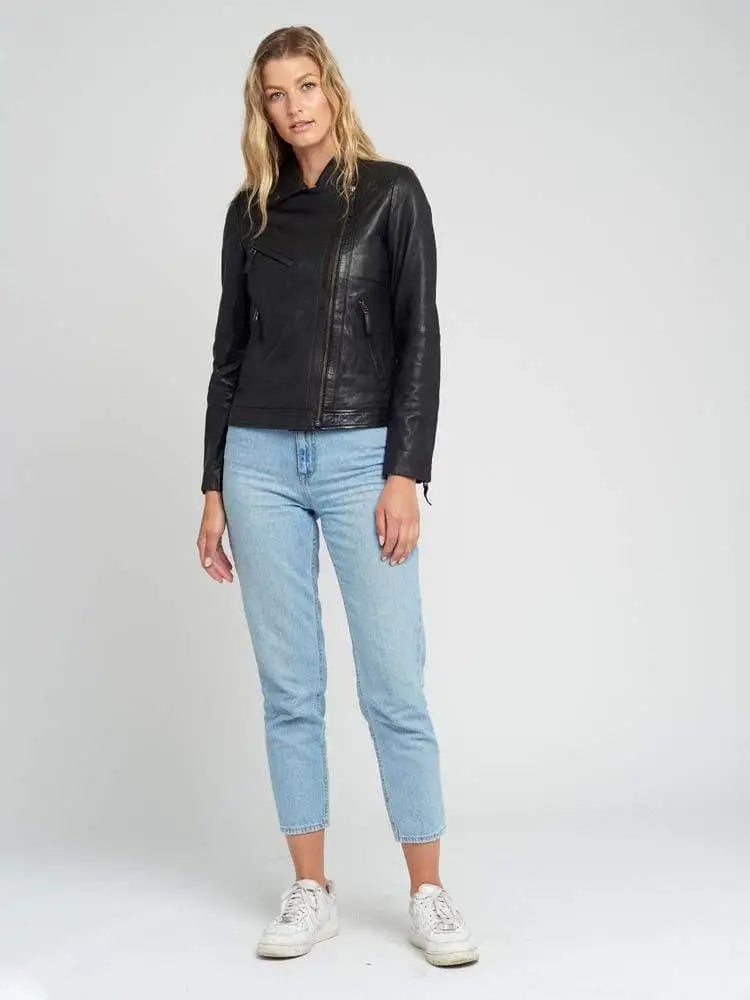 Eve Vintage Lapel Collar Black Leather Jacket