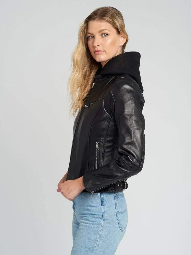Callie Black Leather Cafe Racer Jacket