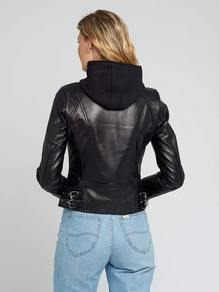 Callie Black Leather Cafe Racer Jacket