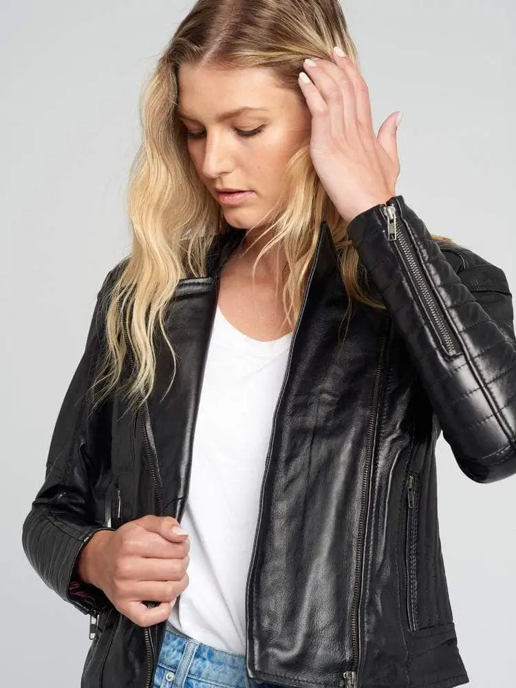 Eve Vintage Cafe Racer Quilted Black Leather Jacket