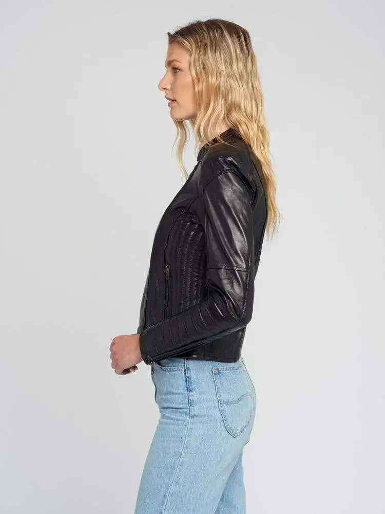 Eve Vintage Cafe Racer Quilted Black Leather Jacket