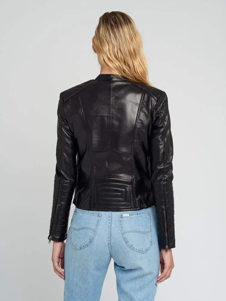 Eve Vintage Cafe Racer Quilted Black Leather Jacket