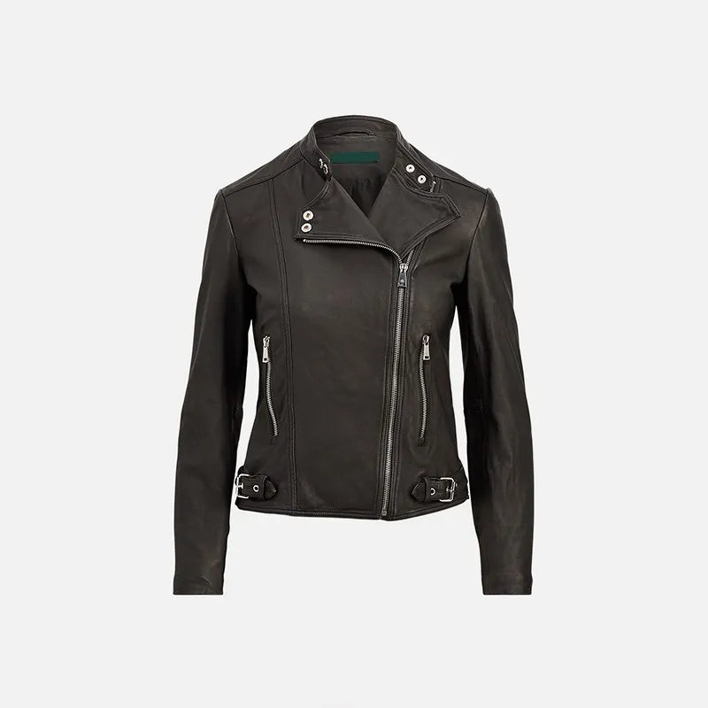 Women’s Motorcycle Style Black Leather Jacket