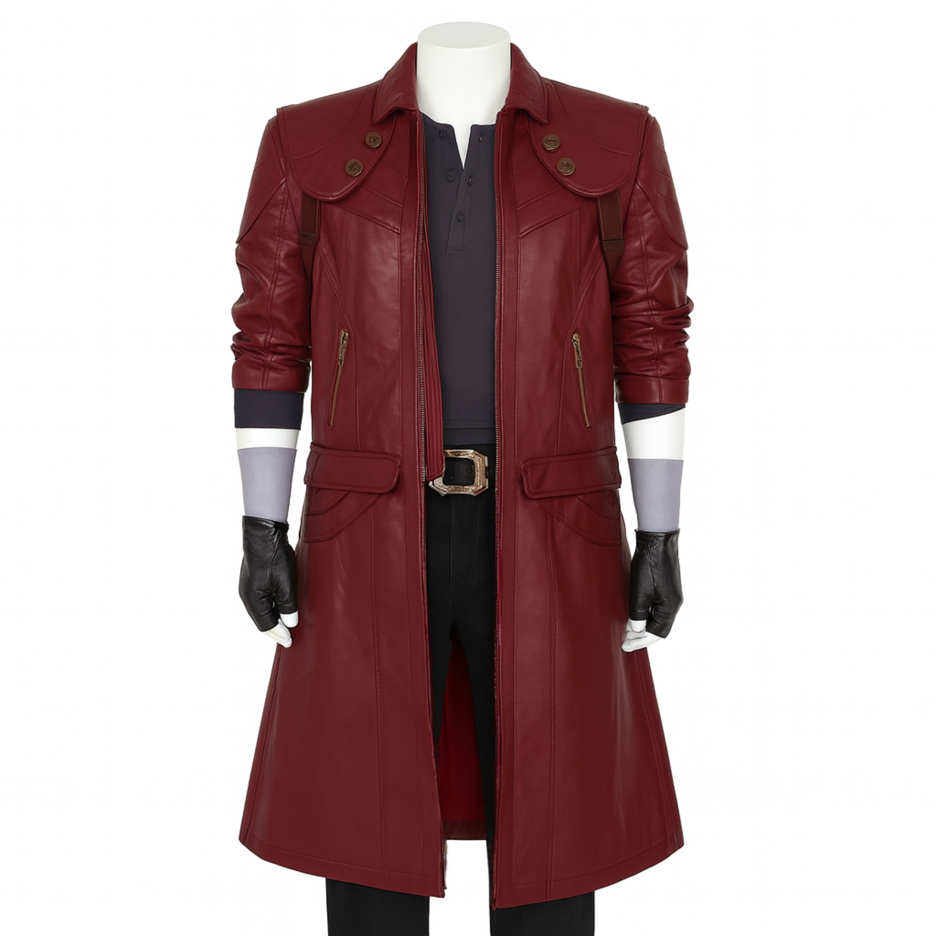 Dante Inspired Maroon Leather Trench Coat: Devil Hunter Cosplay Jacket
