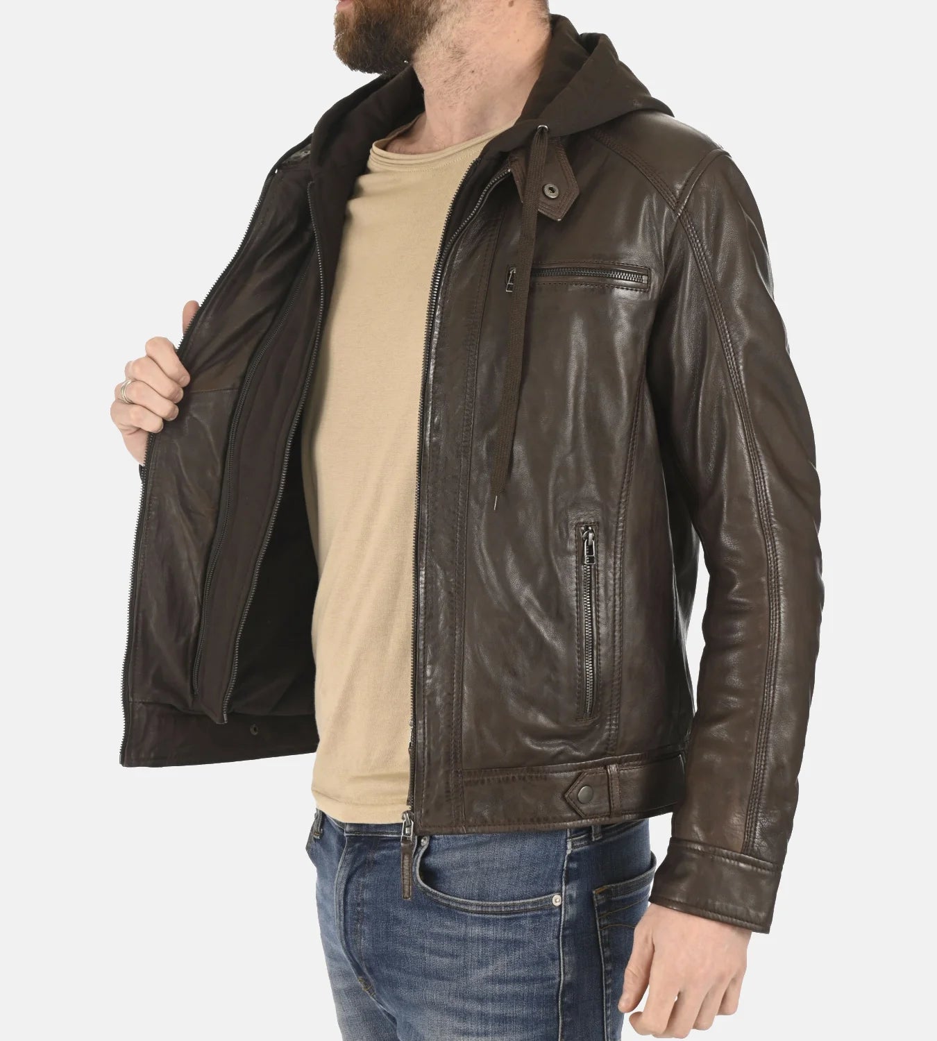 Men’s Erico Lifton Hood Chocolate Brown Lambskin Leather Jacket