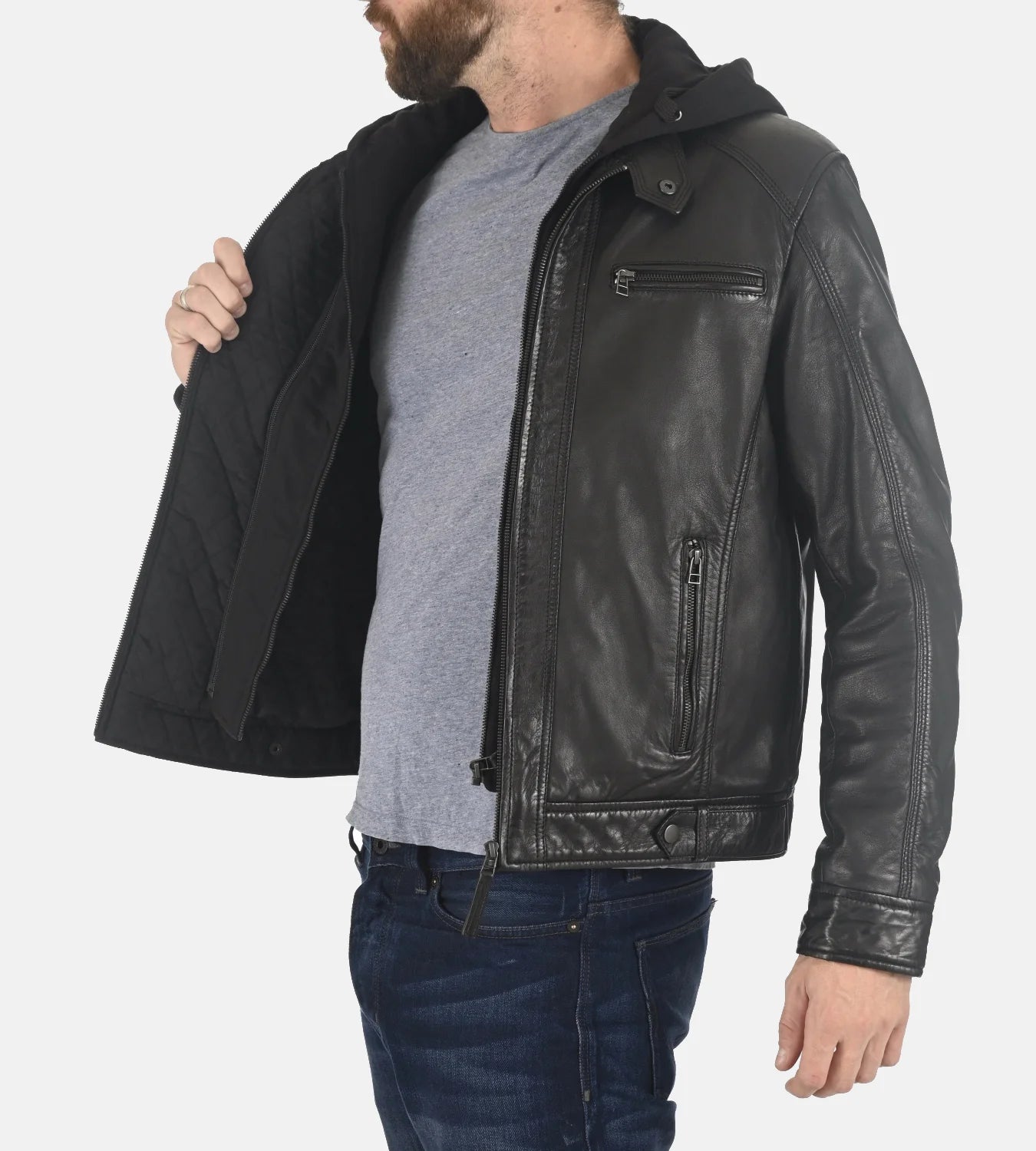 Men’s Erico Jacobstowe Hooded Black Genuine Lambskin Leather Jacket