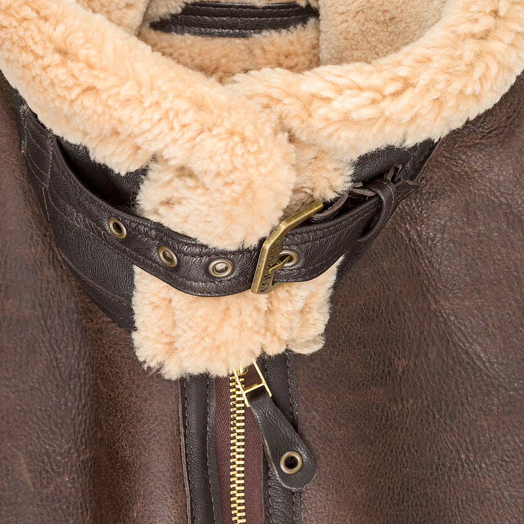 Brown Sheepskin Faux Shearling Leather Jacket