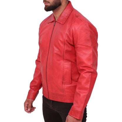 Men's Vintage Distressed Red Leather Jacket