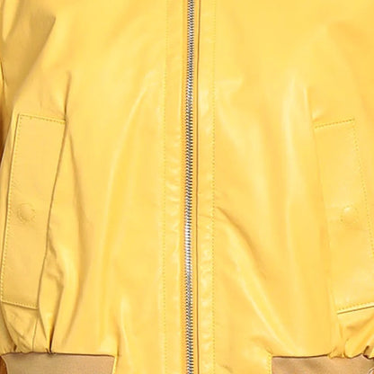 Women's Yellow Peuterey Bomber Leather Jacket