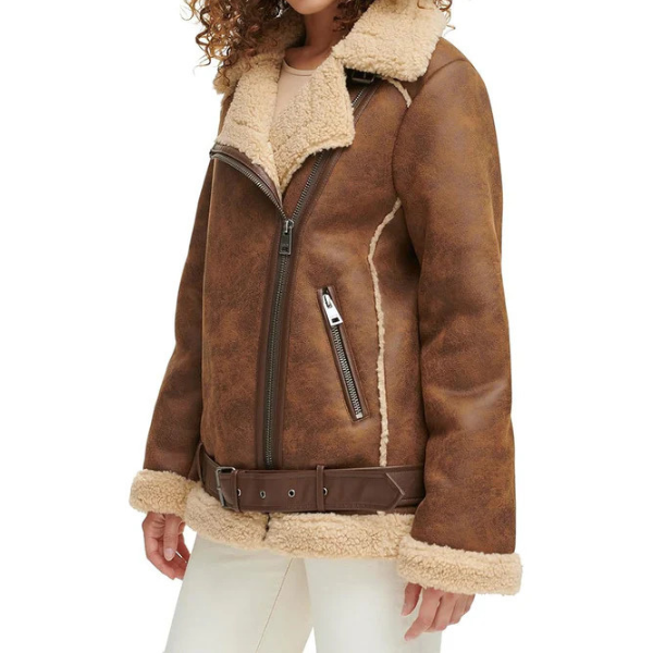 Women's Waxed Sherpa Fur Leather Jacket