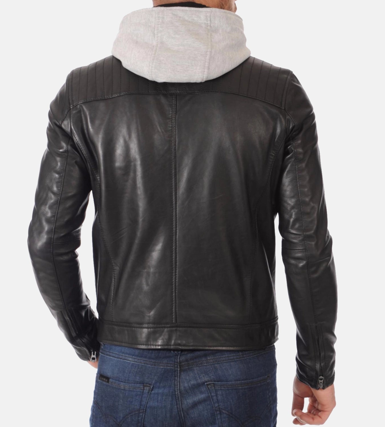 Men’s Alpha Black Hoodie Real Leather Jacket