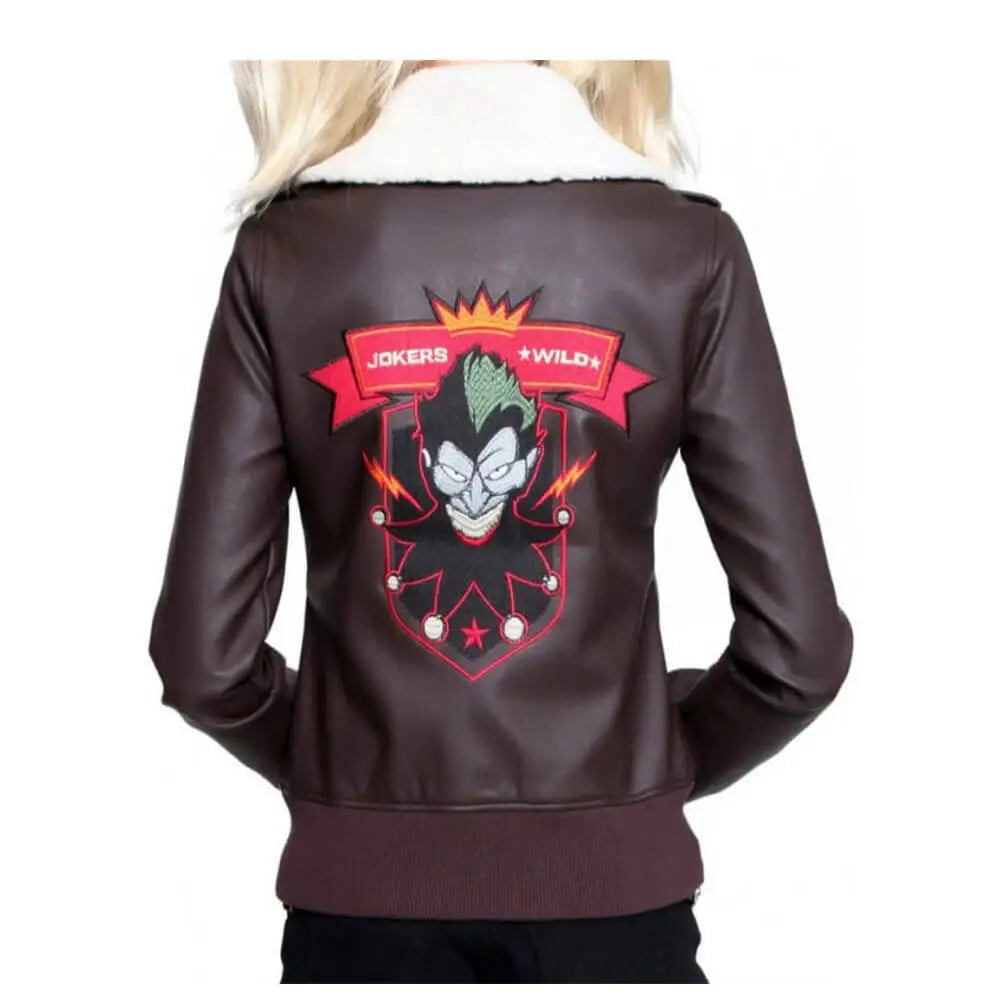 HARLEY QUINN JOKER FUR COSTUME BOMBSHEEL BROWN JACKET