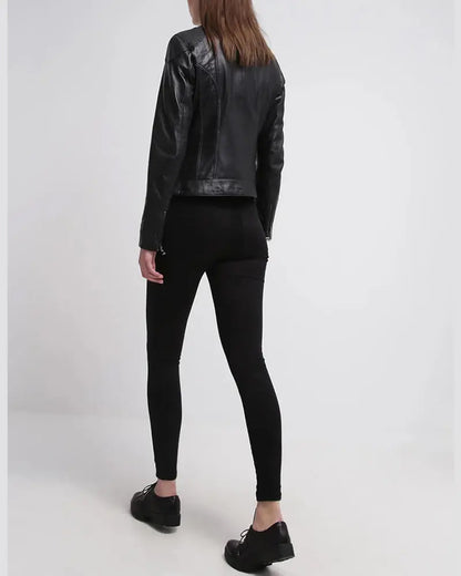 Womens Callie Black Hooded Leather Jacket