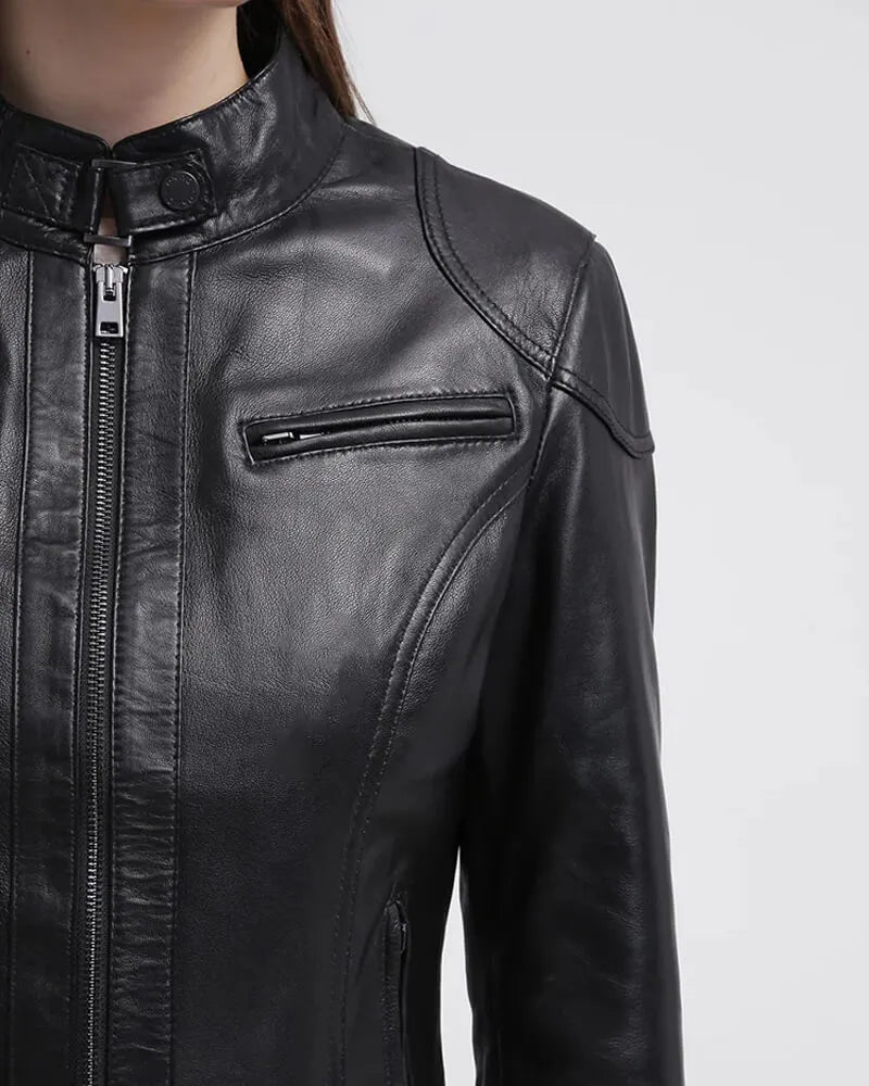Womens Callie Black Hooded Leather Jacket