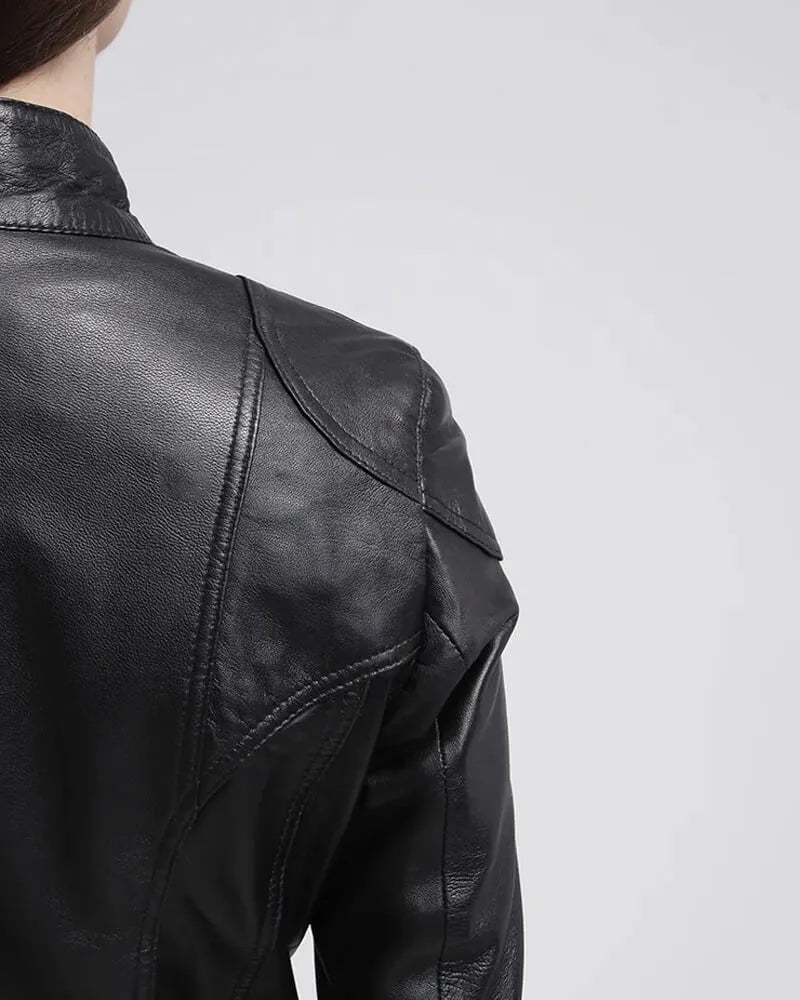 Womens Callie Black Hooded Leather Jacket