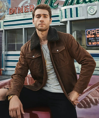 Chris Men’s Real Brown Leather Jacket Removable Fur Collar
