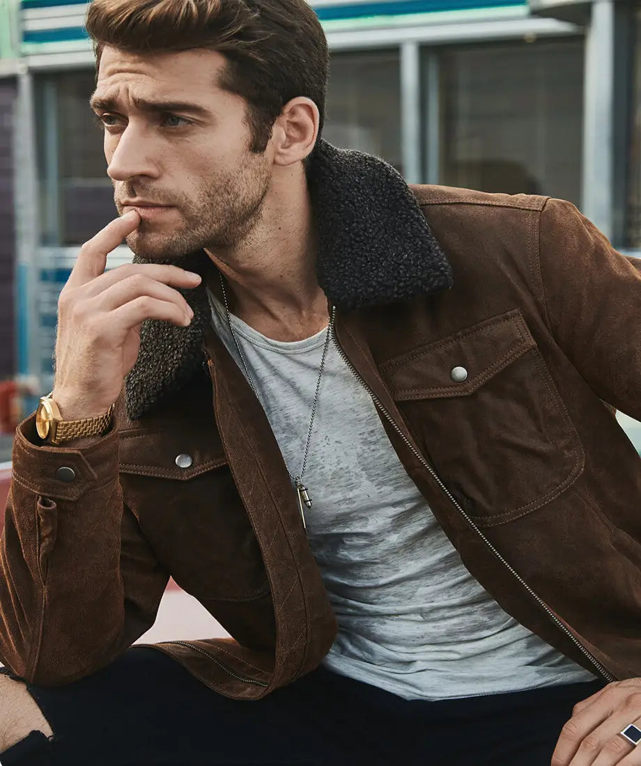 Chris Men’s Real Brown Leather Jacket Removable Fur Collar