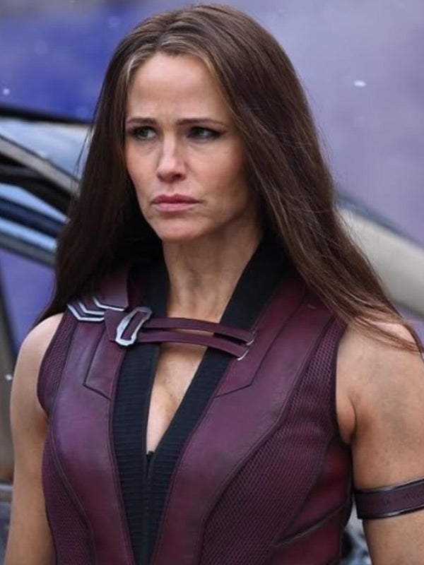 Jennifer Garner Deadpool & Wolverine Maroon Leather Vest