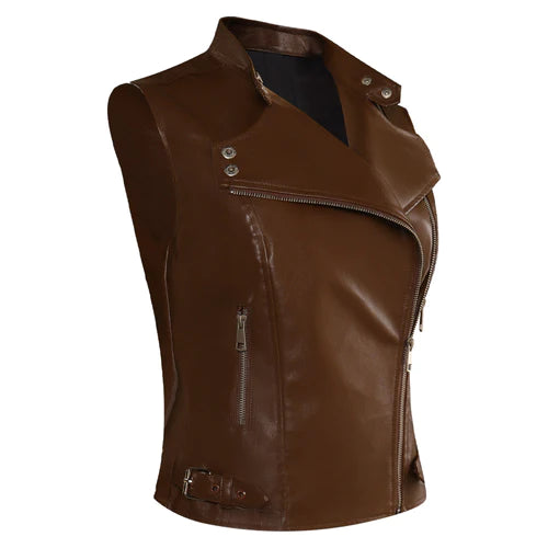 Maggie Rhee The Walking Dead Dead City Brown Leather Vest