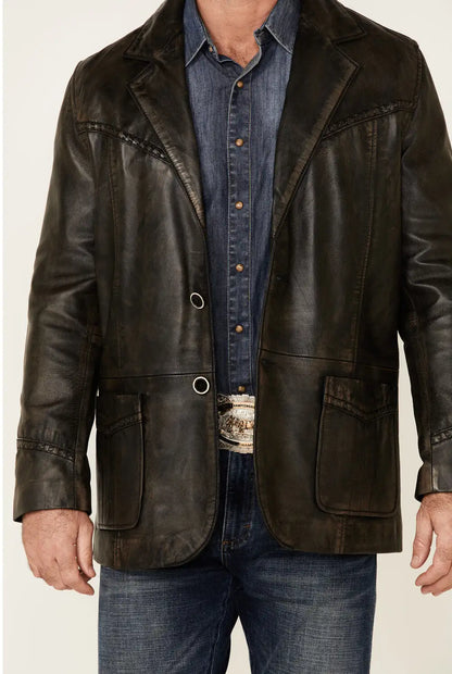 Yellowstone Men’s Black Genuine Leather Western Blazer