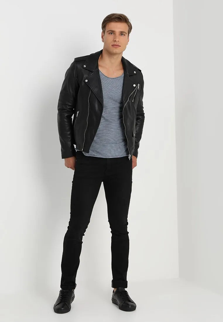 Men’s Ethan Black Biker Leather Jacket