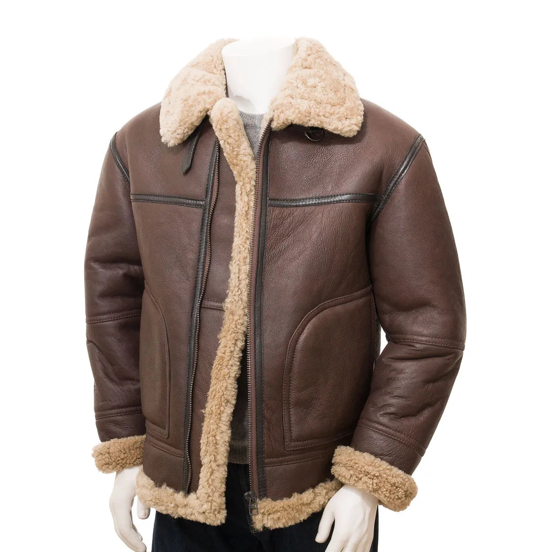 Men Vintage Brown Faux Shearling Jacket