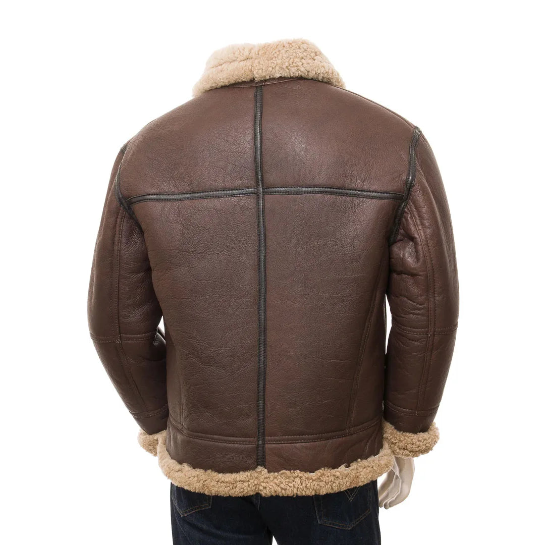 Men Vintage Brown Faux Shearling Jacket
