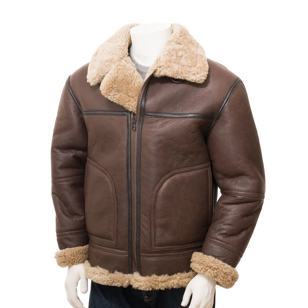 Men Vintage Brown Faux Shearling Jacket
