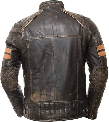 Men's Café Racer Retro Distressed Leather Jacket