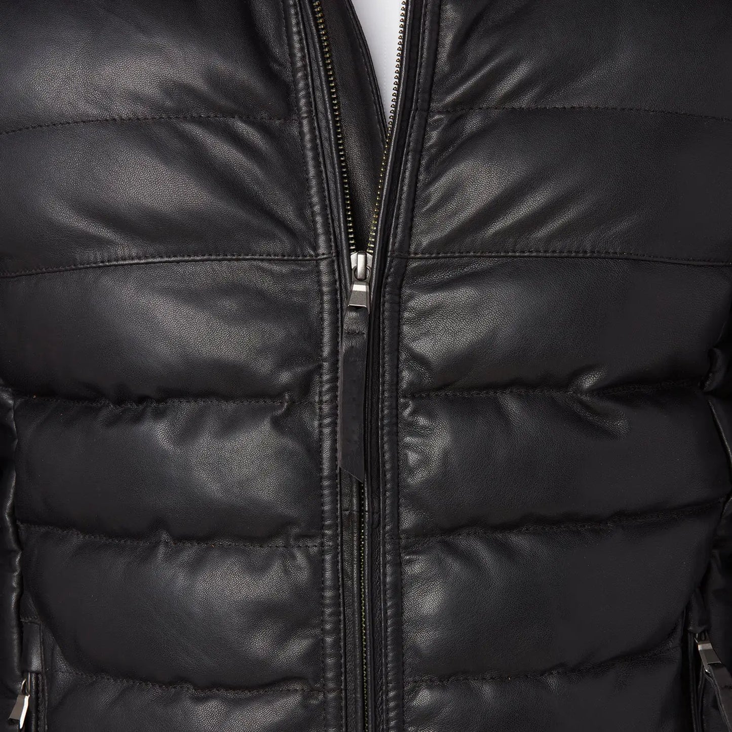 Men’s Black Leather Puffer Jacket