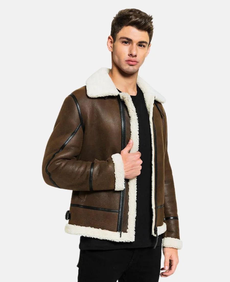 Mens Black Liner Shearling Leather Jacket