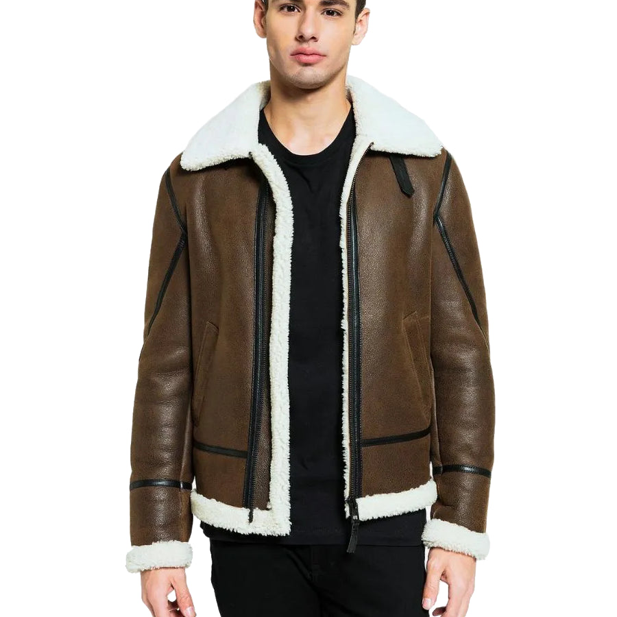 Mens Black Liner Shearling Leather Jacket